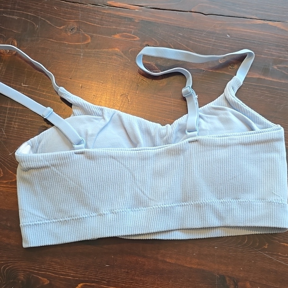 Aerie S/P Ribbed Seamless Bralette - Light Blue 'Real Good' Crop Top - Picture 3 of 3